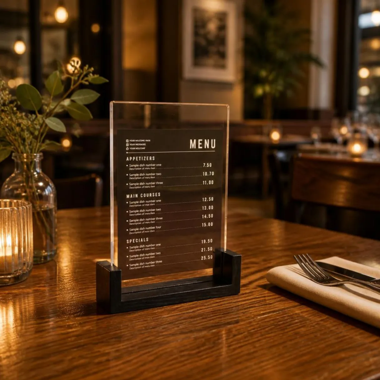Custom Acrylic Menu Holder Printing in Dubai, Ajman, Sharjah, Abu Dhabi, UAE
