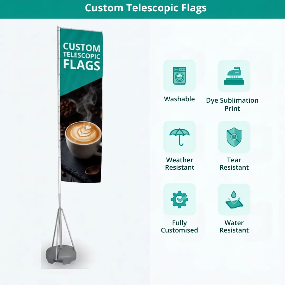Telescopic Flags Printing in Dubai, Ajman. Sharjah, Abu Dhabi, UAE
