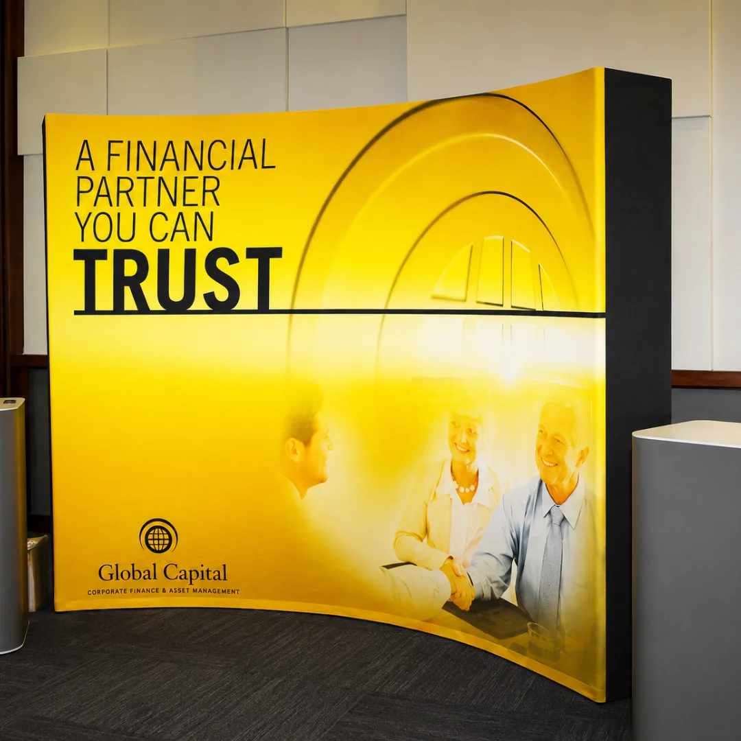 Backlit Fabric Pop Up Curved Printing in Dubai, UAE